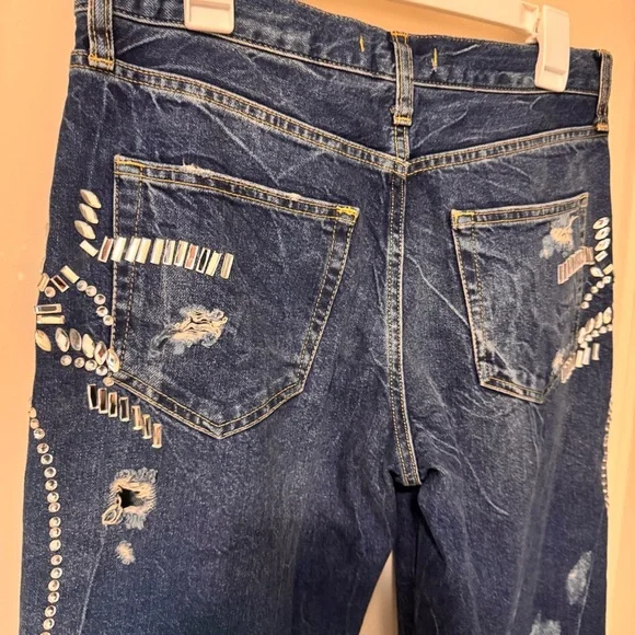 FREE PEOPLE CEM EMBELLISHED DISTRESSED JEANS size 28 - Picture 5 of 8
